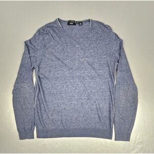 HUGO BOSS Sweater Mens Large Blue Slim Fit Round Neck Italian Yarn Pullover